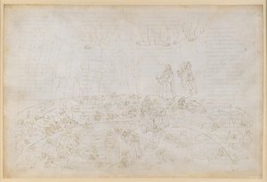La Divina Commedia, Inferno XXXII. Den niende kreds (Cocytus), 1. og 2. afsnit: Straffen for forræderne mod deres slægtninge og fædreland i isen ved Caina og Antenora af Sandro Botticelli