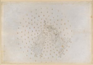 La Divina Commedia, Paradiso VI. Den anden planetsfære (Merkurs himmel): Justinian fortæller Dante historien om kejserdømmet og beretter om de retfærdiges sjæle i Merkur af Sandro Botticelli