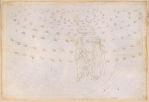 La Divina Commedia, Paradiso XXIII. Den ottende sfære (faststjernehimlen): Synet af Kristi triumf; Dante ser Beatrice i hendes sande skikkelse; Jomfru Marias dans og de tolv apostle af Sandro Botticelli