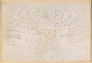 La Divina Commedia, Paradiso XXVI. Den ottende sfære (faststjernehimlen): Johannes spørger Dante om den tredje teologiske dyd, kærligheden; Dante får sit syn tilbage i forstærket grad; Adams lys vises af Sandro Botticelli