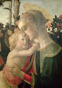 Madonna og barn med St. Johannes Døberen, detalje af Madonna og barn olie på paneldetalje fra 93886 af Sandro Botticelli