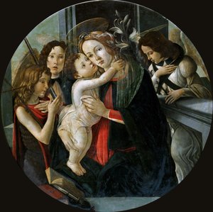 Madonnaen og barnet med Sankt Johannes og to engle. af Sandro Botticelli