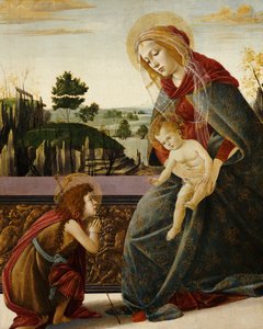 Madonnaen og Barnet med den unge Sankt Johannes Døberen i et Landskab af Sandro Botticelli