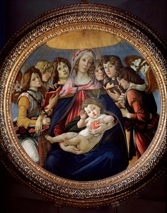 Virgin and Child and Six Angels said Madonna della Melagrana or Melogranodani af Sandro Botticelli