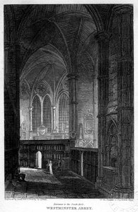 Indgang til den sydlige sideskib, Westminster Abbey, London, 1816.