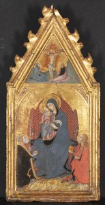 Jomfru og barn tilbedt af de hellige Maria Magdalene og Nicolas af Bari, Kristus korsfæstet..., 1400-tallet.