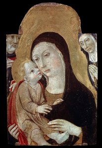 Jomfruen og barnet med hellige. Maleri af Sano di Pietro (1406-1481). Tempera på træ, 43 x 27 cm. School of Siena, italiensk gotisk kunst. Pushkin Museum of Fine Arts, Moskva. ©FineArtImage/Leemage af Sano di also Ansano di Pietro di Mencio Pietro