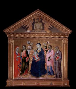 Jomfru og Barn med Sts. James, Philip, Anne og Mary Magdalene - olie på træ af Sano di also Ansano di Pietro di Mencio Pietro