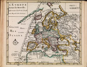 Kort fra Nationalbibliotekets kortsamling. Kortet blev offentliggjort i (1690-1708) og viser Europa af Sanson chez Mortier