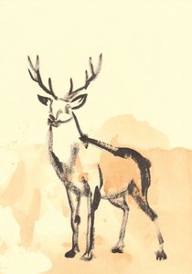 Akvarel af en kronhjort af Santhosh ch