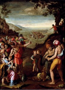 Rødehavets passage Det hebraiske folk, der flygter fra Egypten, krydser Det Røde Hav, ledet af Moses. Maleri af Santi di Tito (1536-1603) Firenze, kabinet af Francois I, Palazzo Vecchio