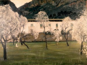 Landskab med blomster i træer. Maleri af Santiago Rusinol y (i) Prats (1861-1931). Olie på lærred Barcelona. Cataloniens nationalmuseum for kunst. af Santiago Rusinol i Prats