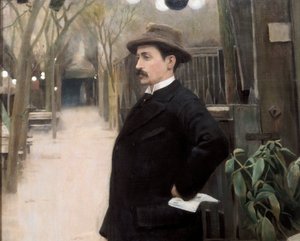 "Portræt af maleren Miguel Utrillo (1862-1934) under hans ophold i Paris" Detalje. Maleri af Santiago Rusinol y (i) Prats (1861-1931) 1891.