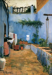 "" Den blå domstol "" Maleri af Santiago Rusinol og (i) Prats (1861-1931) 1892 Monistrol de Montserrat. Museet i Montserrat.