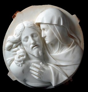 Pieta-marmorskulptur af Santo Varni (1807-1885) 1863-1870. Svag. 56x52x12 cm Fra Prince Odon di savoias samling. Genes, Galleria d