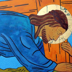 Jesus falder under korset