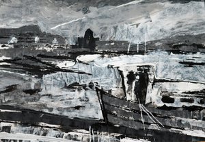 Fortøjning (s/h maleri) af Sara Hayward