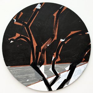 Twixt Heaven & Earth XVI-B (akryl på cirkulær plade) af Sara Hayward