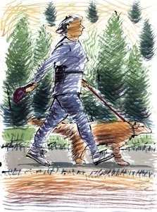 Walking the Dog, 2009 (akryl) af Sara Hayward