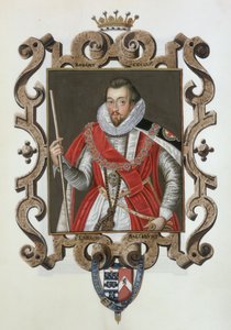 Portræt af Robert Cecil (1563-1612), 1. jarl af Salisbury, fra "Memoirs of the Court of the Queen Elizabeth of Queen Elizabeth", udgivet i 1825 (wc og gouache på papir)