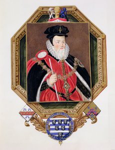 Portræt af William Cecil (1520-98) 1. Baron Burghley fra Memoirs of the Court of Queen Elizabeth, efter et billede af Marcus Gheeraerts den Yngre (ca. 1561-1635) udgivet i 1825 (wc og gouache o)