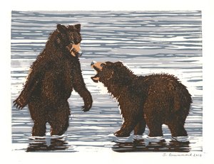 Salmon Stream Frolics, 2016 (linoleumssnit)