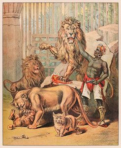 Optrædende løver med deres handler på Barnum & Bailey Circus fra P.T.Barnum