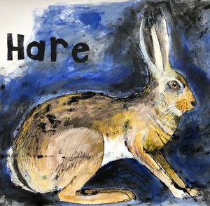 Hare, 2021, (blæk på papir) af Sarah Thompson Engels
