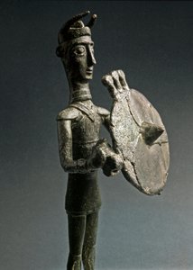 Nuragisk kultur (nuraghi) Sardinsk: bronzestatuette af kriger med skjold. 8.-7. århundrede f.Kr. Nationalmuseet for forhistorisk etnografi 