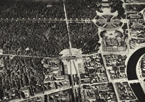 Berlin: Brandenburger Tor, luftfoto; Brandenburger Tor set fra et fly (s/h foto)
