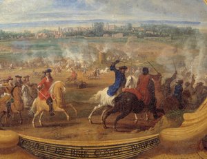 Prins Louis II af Bourbon Condes (Bourbon-Conde) handlinger kendt som Grand Conde (1621-1686), Slaget ved Brie Comte Robert (Brie-Comte-Robert) Detaljemaleri af Saviour Le Conte (Leconte, Le Comte, Lecomte ) (1659-1694)