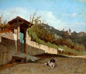 Portiko af toscansk villa, af Francesco Saverio Altamura (1826-1897), olie på lærred, 23x27 cm.