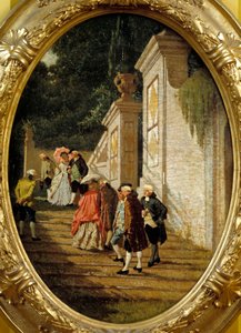 The good ancient times Couples of nobility walking. Painting by Francesco Altamuradani