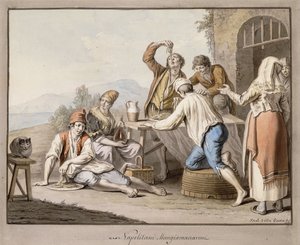 Neopolitanere, der spiser makaroni; Napolitaner Spis macaroni,