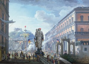 Palazzo Reale, i det øjeblik, hvor Frihedens træ blev fældet, og tropperne i massevis blev ledet af englænderne i 1799, 1800