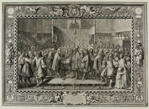 Fornyelse af alliancen mellem franskmændene og schweizerne i 1663 af Sébastien Le Clerc the elder