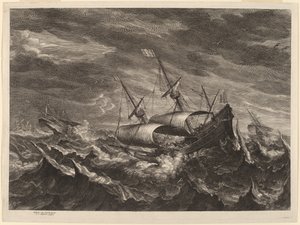 Sejlbåde i en storm af Schelte Adams Bolswert after Andries van Eertvelt