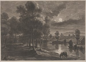 Månebelyst flodlandskab af Schelte Adams Bolswert, after Sir Peter Paul Rubens