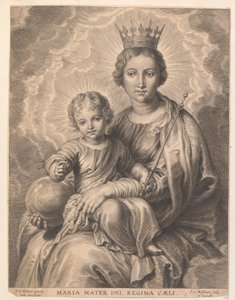 Mary med barn og jordklode Maria mater dei, regina caeli (titel på objekt)