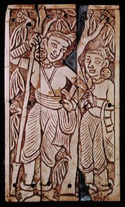 Relief, der forestiller to kvinder under et asoka-træ, fra Begram, 2.-3. århundrede e.Kr. (elfenben) af School Afghan