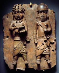 Benin Plaque, ritual for at styrke Obas mystiske magt, Nigeria (messing)