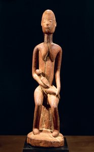 Træskulptur, der forestiller mor og barn, af Master of Red Maternity, højde 59 cm, Dogon stammekunst Mali