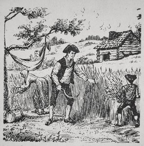 En familie høster majs (litho) af School American