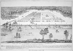 Udsigt over Savannah, Georgia i 1741 (litho) af School American