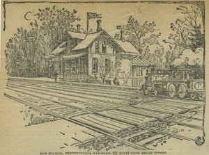 Elm Station, West Philadelphia, Pennsylvania Railroad, USA (litho) af School American