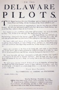 Faksimile af proklamationen fra Philadelphia-patrioterne til Delaware-piloterne, der advarer dem om ikke at handle med det britiske teskib, 7. december 1773 (litho) af School American