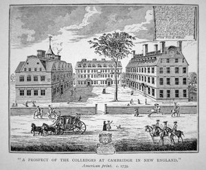 Harvard College, Cambridge, Massachusetts ca. 1739 (litho) af School American