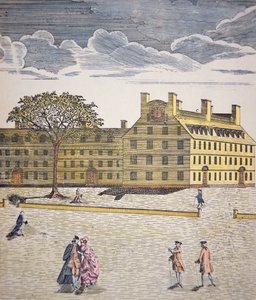 Harvard College, Cambridge, Massachusetts ca. 1740 (farve litho) af School American
