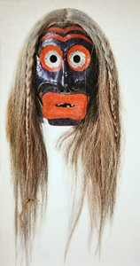 Iroquois-maske (træ og hår)