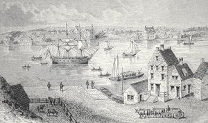 Færgen, New York, ca. 1750 (litho)